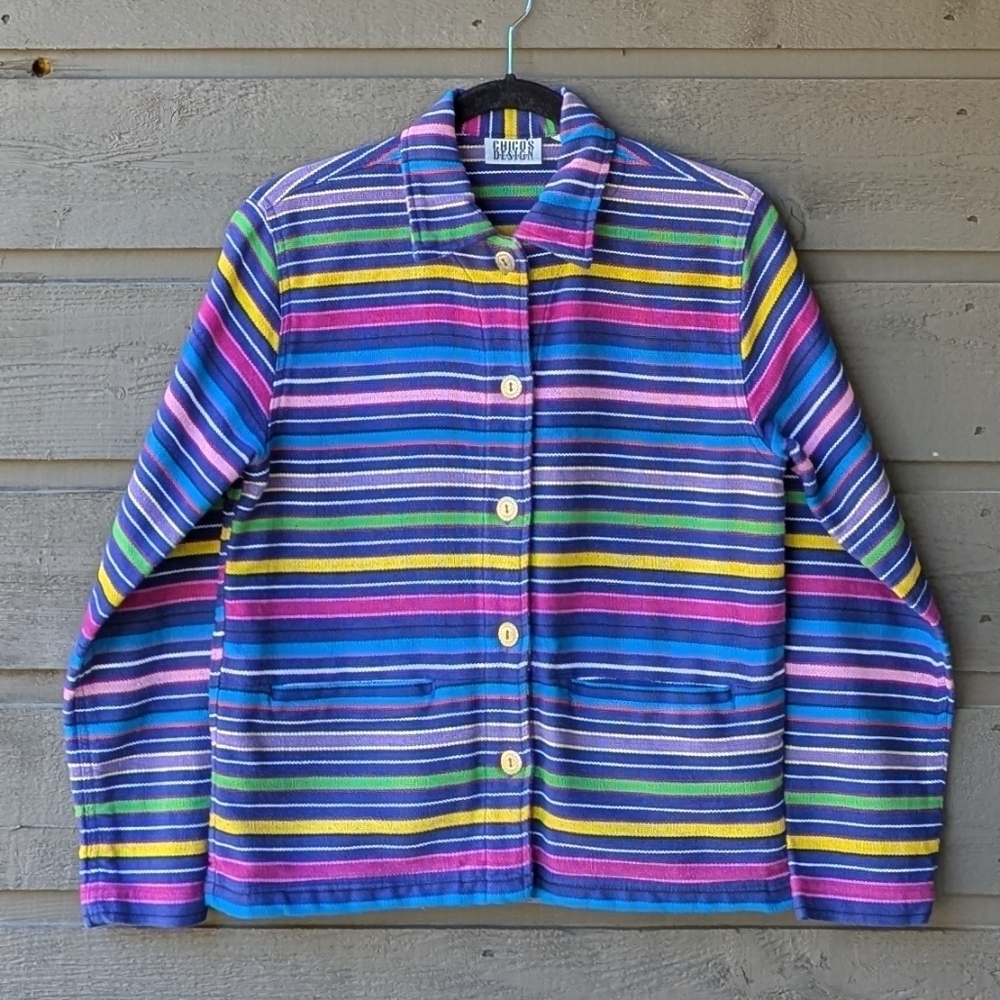 VTG 90s Chico's Design Colorful Stripe Southwestern Jacket Size Small